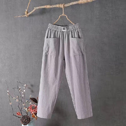 Casual Cotton Linen Trousers with Elasticated Waist Grey