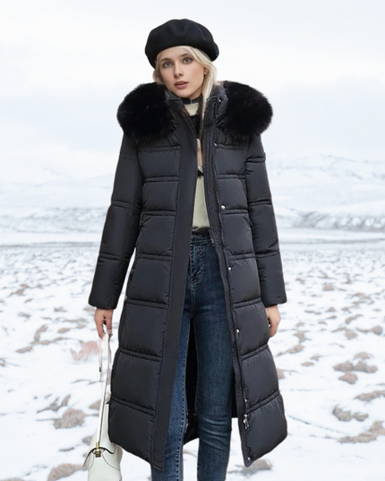 Luxurious Winter Jacket for Women Black fur collar jacket