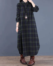 Riva Lefèvre | Plaid Long-Sleeve Shirt Dress Green Dresses