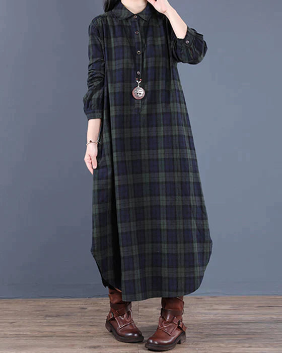 Riva Lefèvre | Plaid Long-Sleeve Shirt Dress Green Dresses