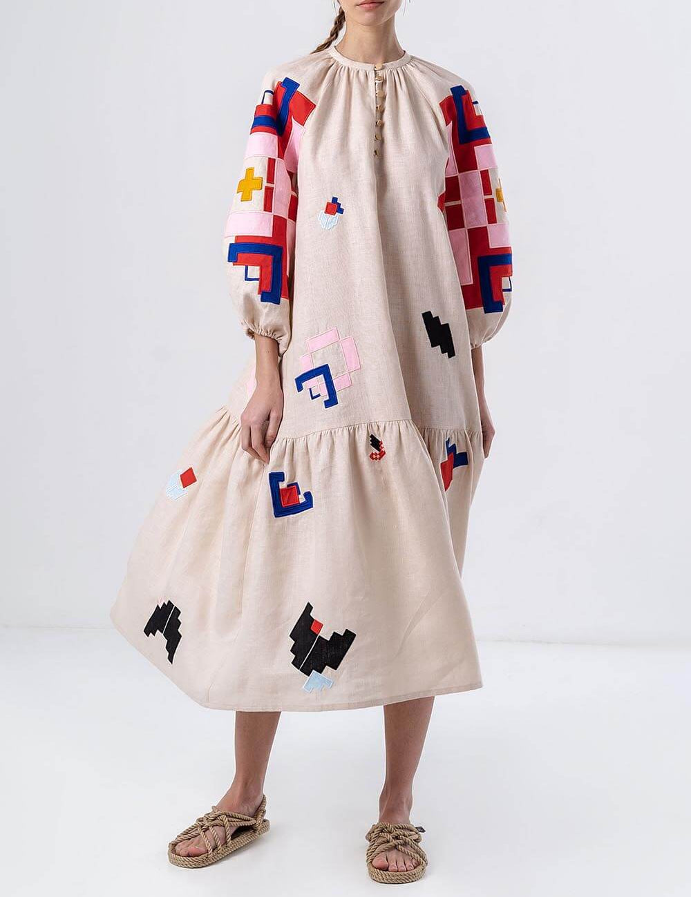 Unique Ethnic Printed Lightweight Maxi Dress Apricot Dresses