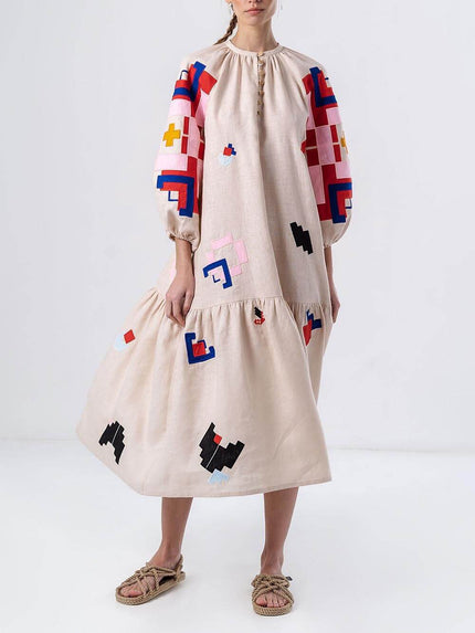Unique Ethnic Printed Lightweight Maxi Dress Apricot Dresses