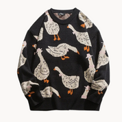Cozy Goose Print Sweater Beige Sweaters