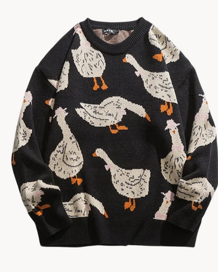 Cozy Goose Print Sweater Beige Sweaters