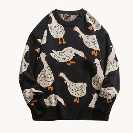 Cozy Goose Print Sweater Beige Sweaters