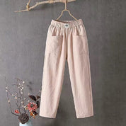 Casual Cotton Linen Trousers with Elasticated Waist Khaki