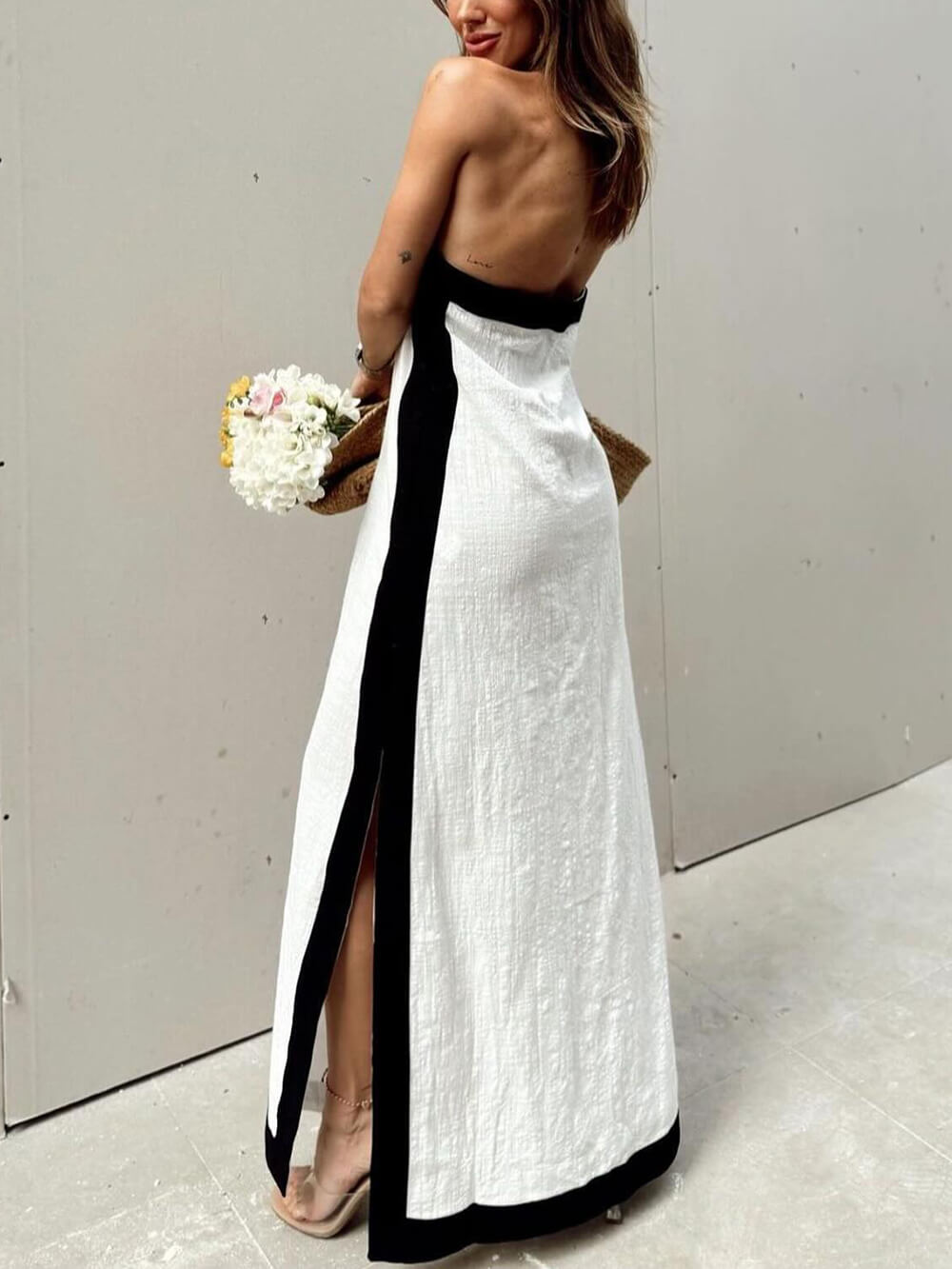 Halter Neck Slit Color Block Maxi Dress Dresses