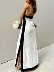 Halter Neck Slit Color Block Maxi Dress Dresses