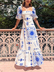 Puff Sleeve Vacation Midi Dress White Dresses