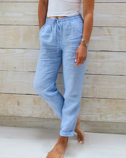 Monica | Elasticated trousers made of cotton and linen Blue