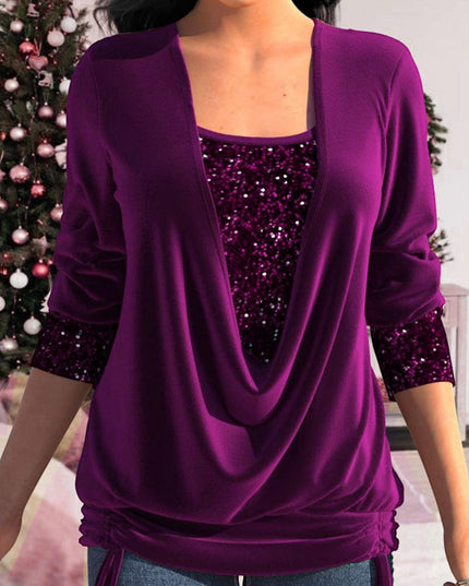 Elodie Lavin Sequin‑Embellished Long‑Sleeve Blouse Dresses