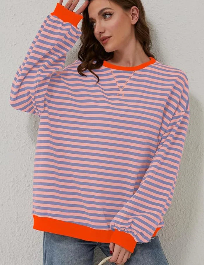 Amaya™ | Oversized Stripes Sweater Pink & Blue Stripes Sweater
