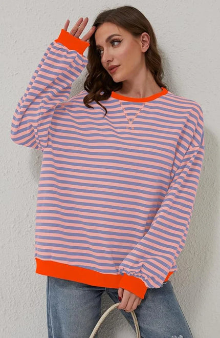 Amaya™ | Oversized Stripes Sweater Pink & Blue Stripes Sweater