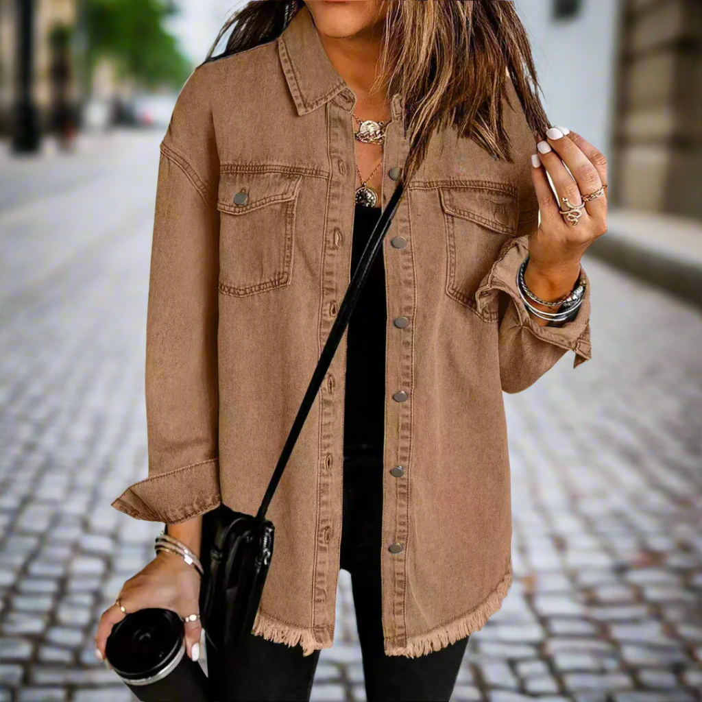 Classic Lightweight Denim Jacket Brown Women Jacket