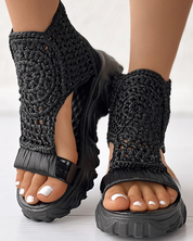 Freya™ - Knitted Orthopedic Sandals With Handmade Details Black