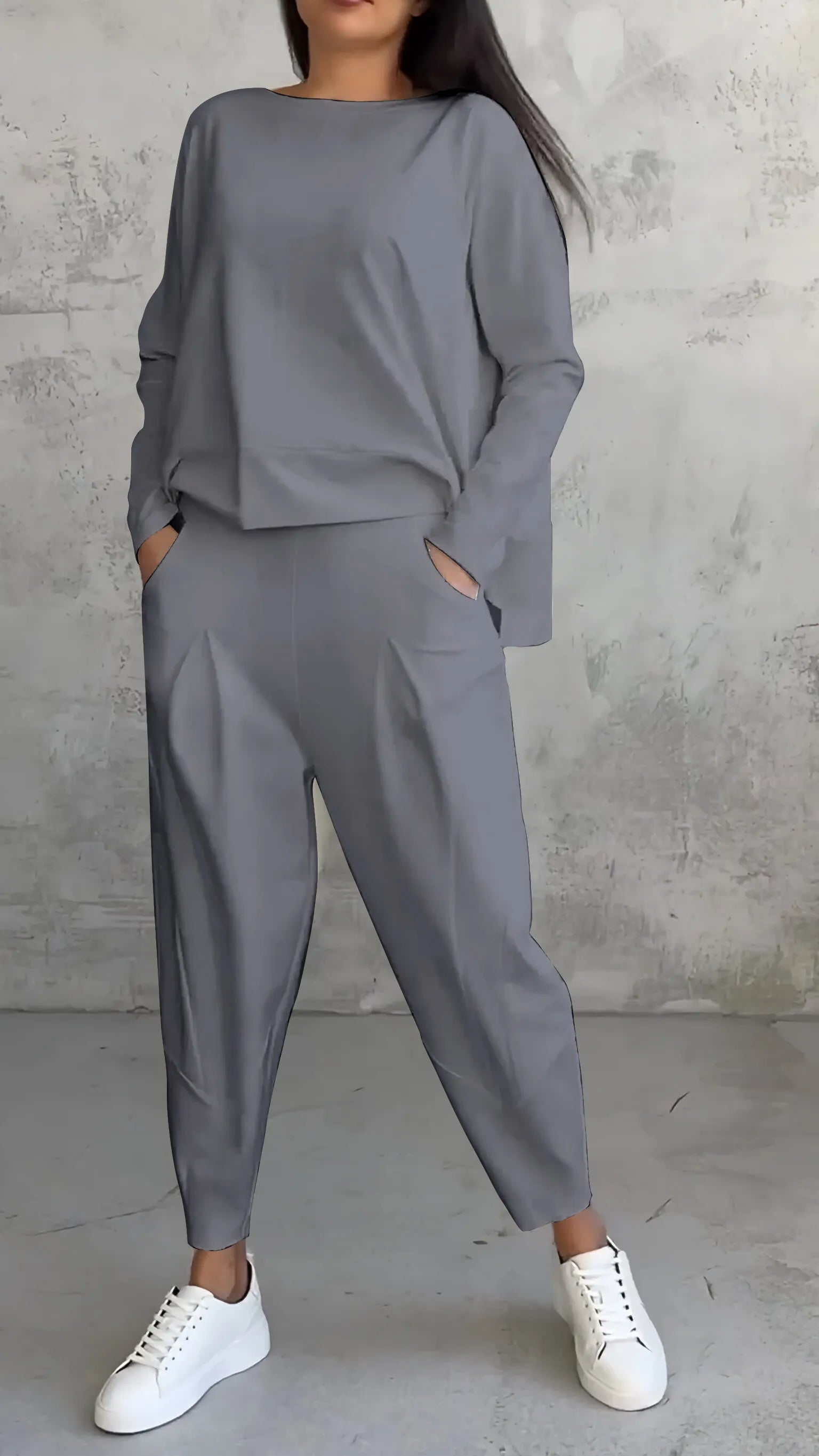 Tara | Women Casual Long Sleeve Suit Grey Outfit Sets