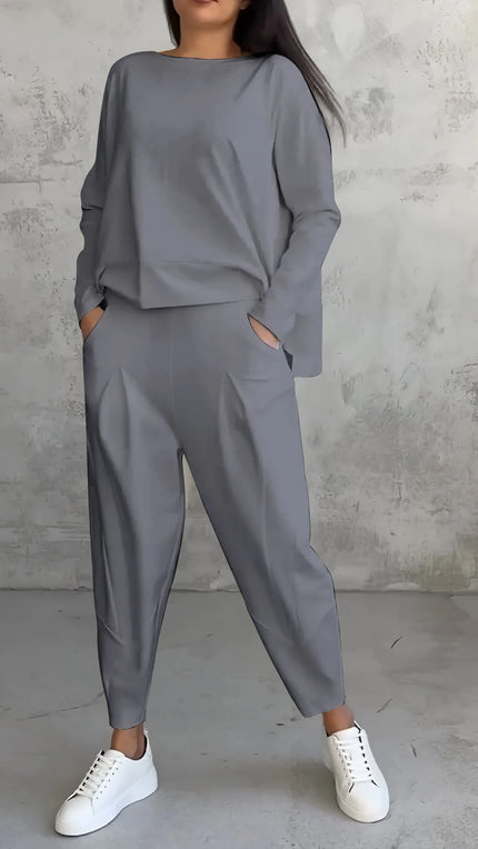 Tara | Women Casual Long Sleeve Suit Grey Outfit Sets