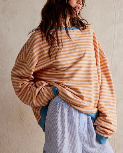 Amaya™ | Oversized Stripes Sweater Orange & White Stripes Sweater