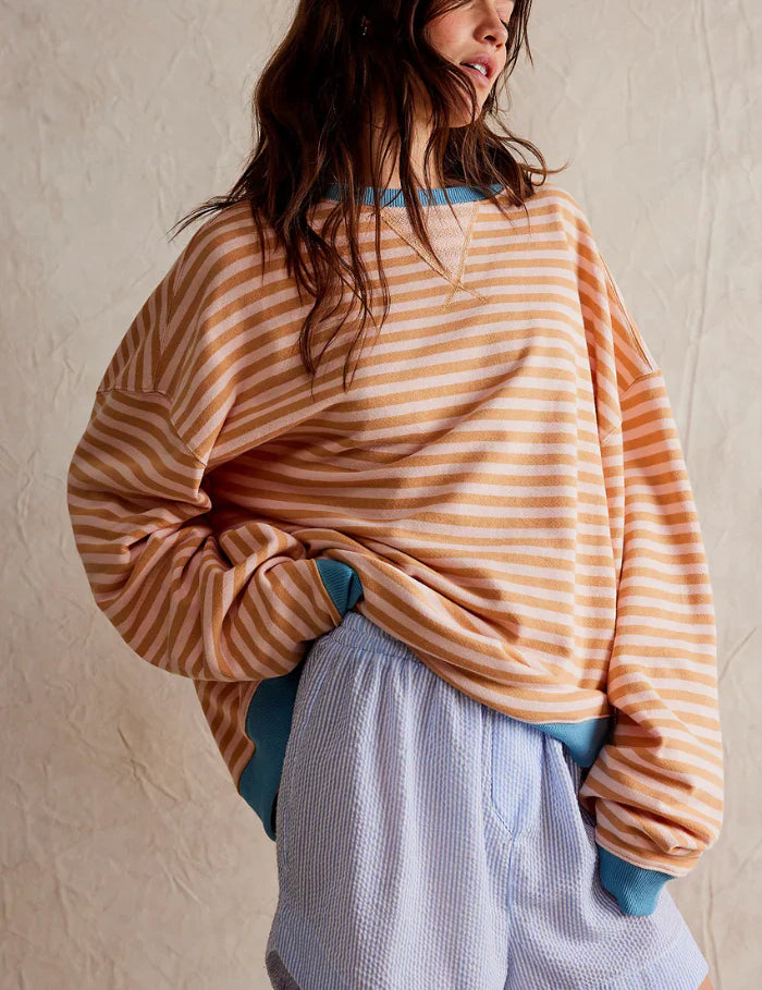 Amaya™ | Oversized Stripes Sweater Orange & White Stripes Sweater