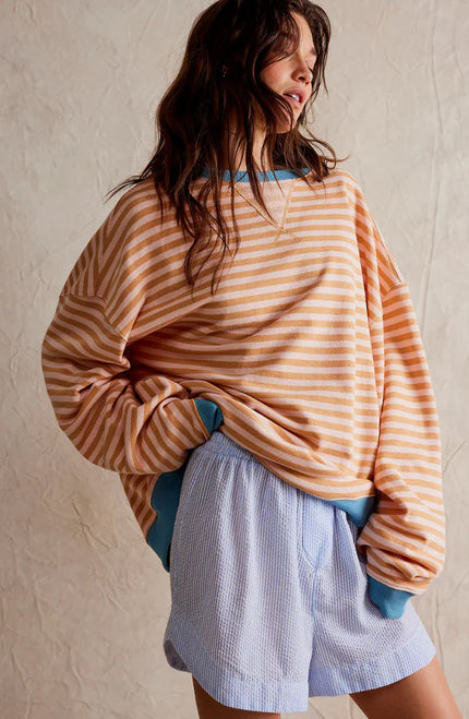 Amaya™ | Oversized Stripes Sweater Orange & White Stripes Sweater