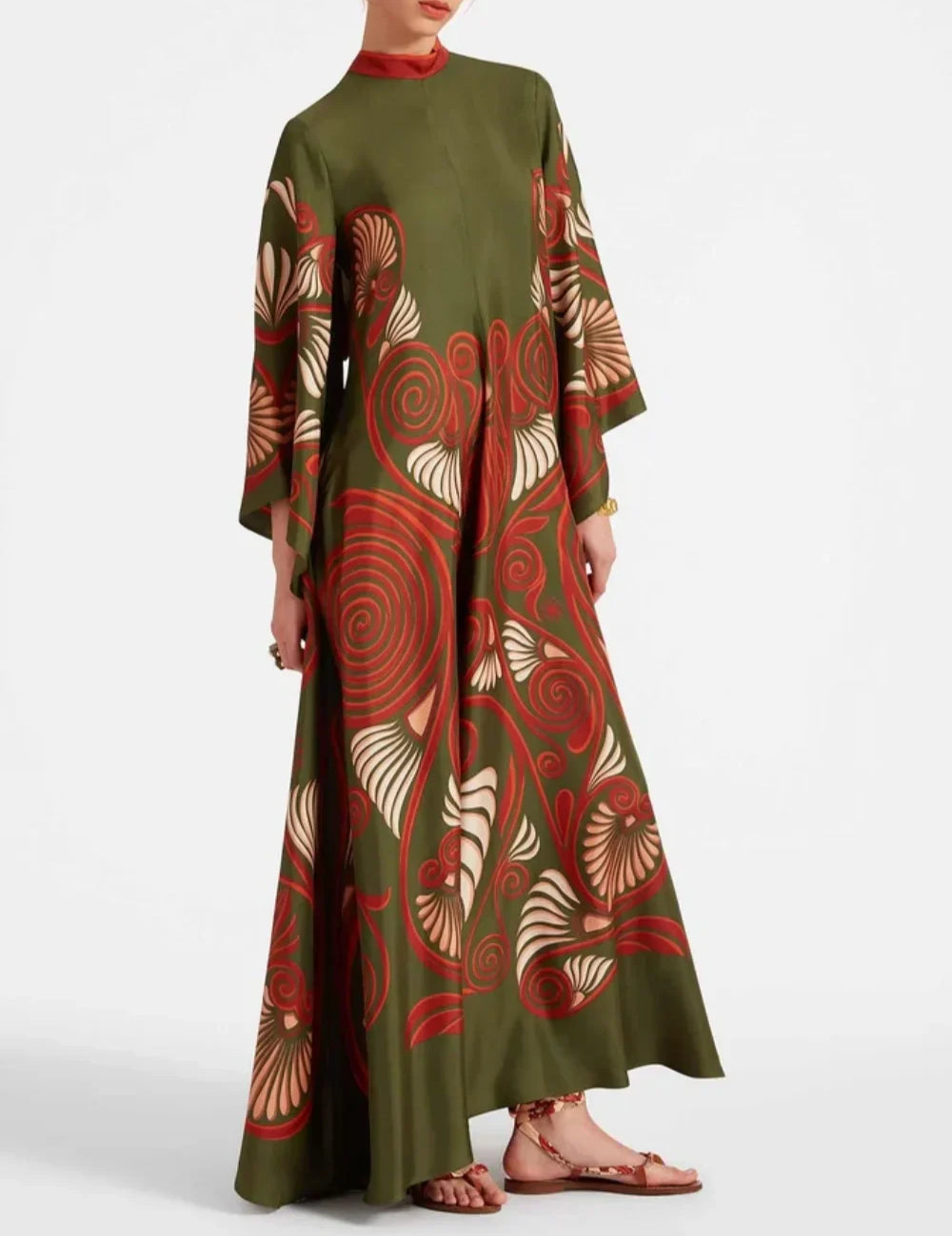 Elegance Dazzling Print Maxi Dress Green Dresses