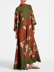 Elegance Dazzling Print Maxi Dress Green Dresses