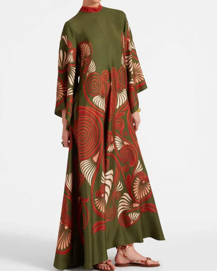 Elegance Dazzling Print Maxi Dress Green Dresses