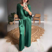 Summer Short-sleeved T-shirt Two-piece Set For Women Green Outfit Sets