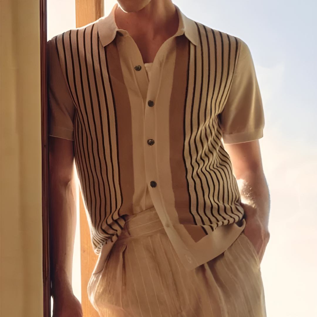 Men's Vintage Striped Summer Polo Shirt Shirts