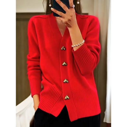 Cleo | Flattering Button-Up Cardigan Red Cardigan