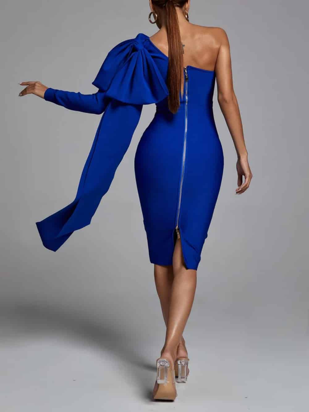 Abbey Blue One Shoulder Bandage Dress Dresses
