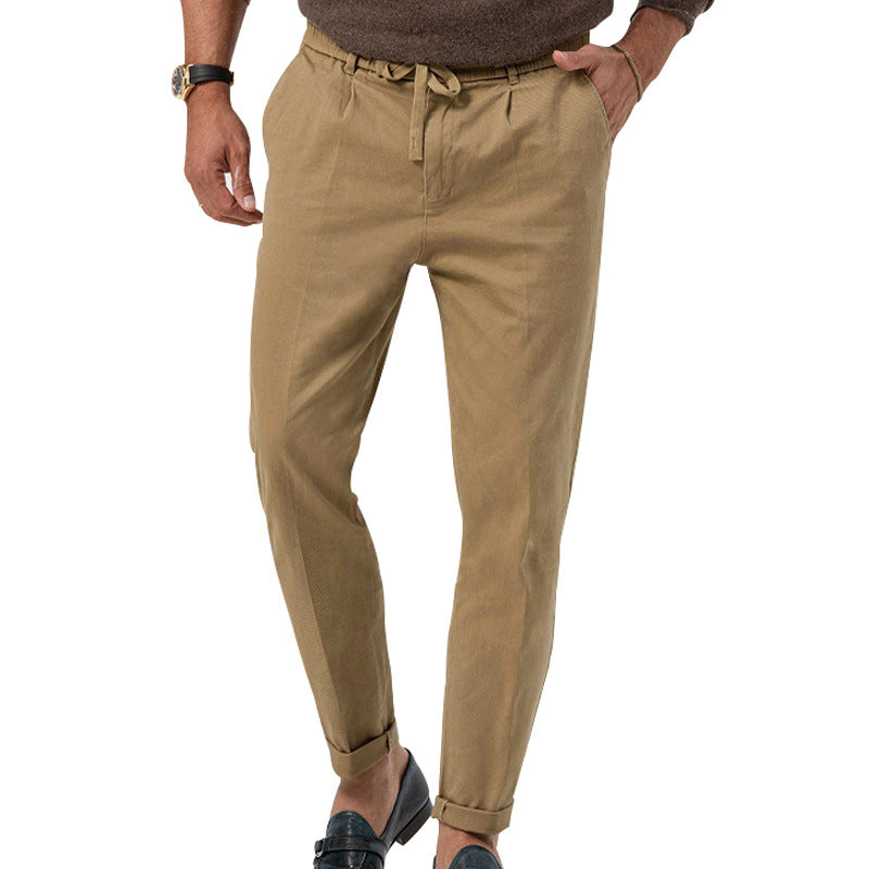Men’s Drawstring Straight Casual-Business Pants Khaki Men Pants