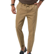 Men’s Drawstring Straight Casual-Business Pants Khaki Men Pants