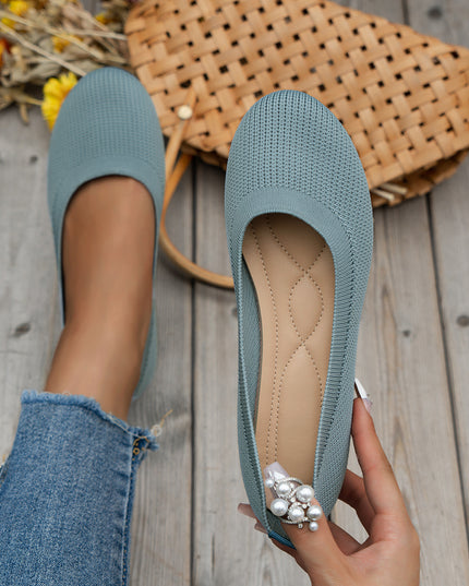 Women's Round Toe Knit Mesh Slip-On Flats Light Blue Sandals