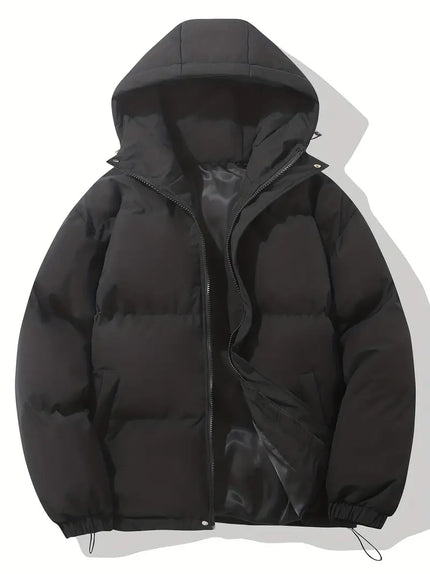 Men's Windproof and Waterproof Hooded Puffer Winter Jacket Black Jackets