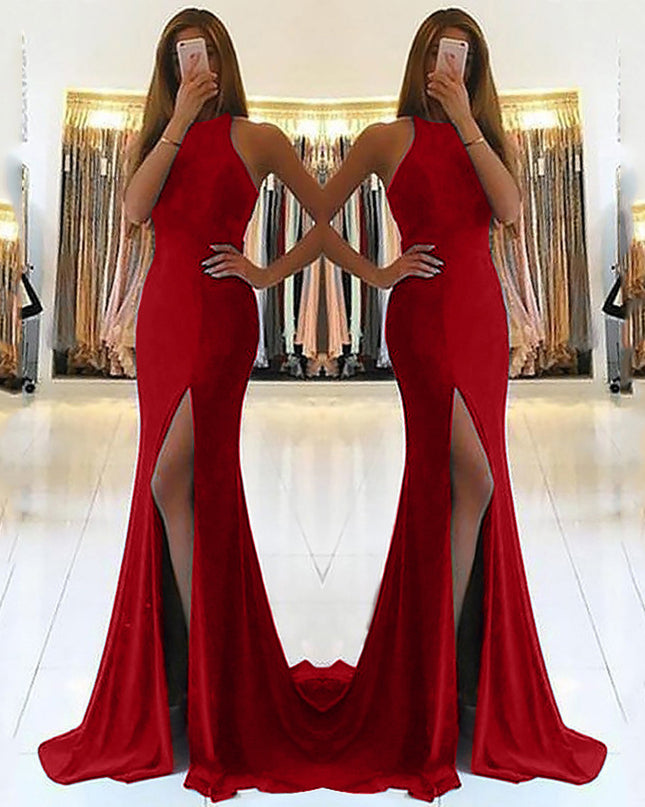 Elegant Long Evening Dress for Women – Formal Maxi Gown with Long Sleeves Red Dresses