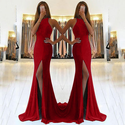Elegant Long Evening Dress for Women – Formal Maxi Gown with Long Sleeves Red Dresses