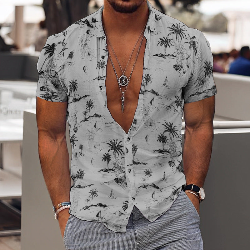 Men's 3D Printed Short Sleeve Lapel Shirt Shirts