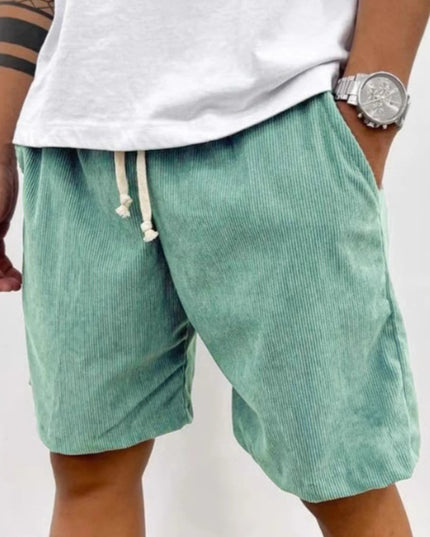 Men’s Corduroy Drawstring Shorts Light Green Men Shorts