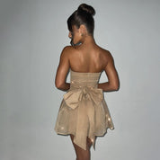 Tube Top Lace Dress with Back Bow Knot – Mesh-Trimmed Summer Mini Dress Dresses