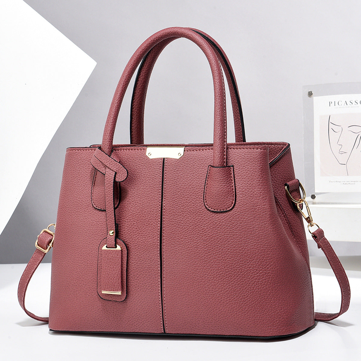 Women’s Large-Capacity PU Leather Tote & Crossbody Bag Rubber Pink 30x21x13 Bag
