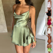 Sexy Backless Satin Suspender Mini Dress Dresses
