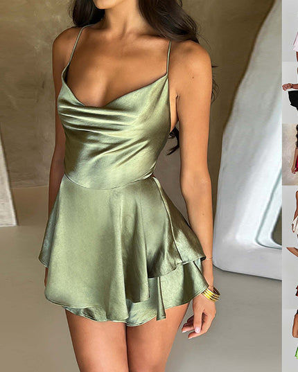 Sexy Backless Satin Suspender Mini Dress Dresses