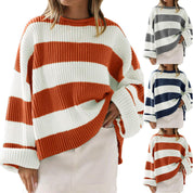 Striped Batwing Sleeve Knit Pullover Woman, Sweaters