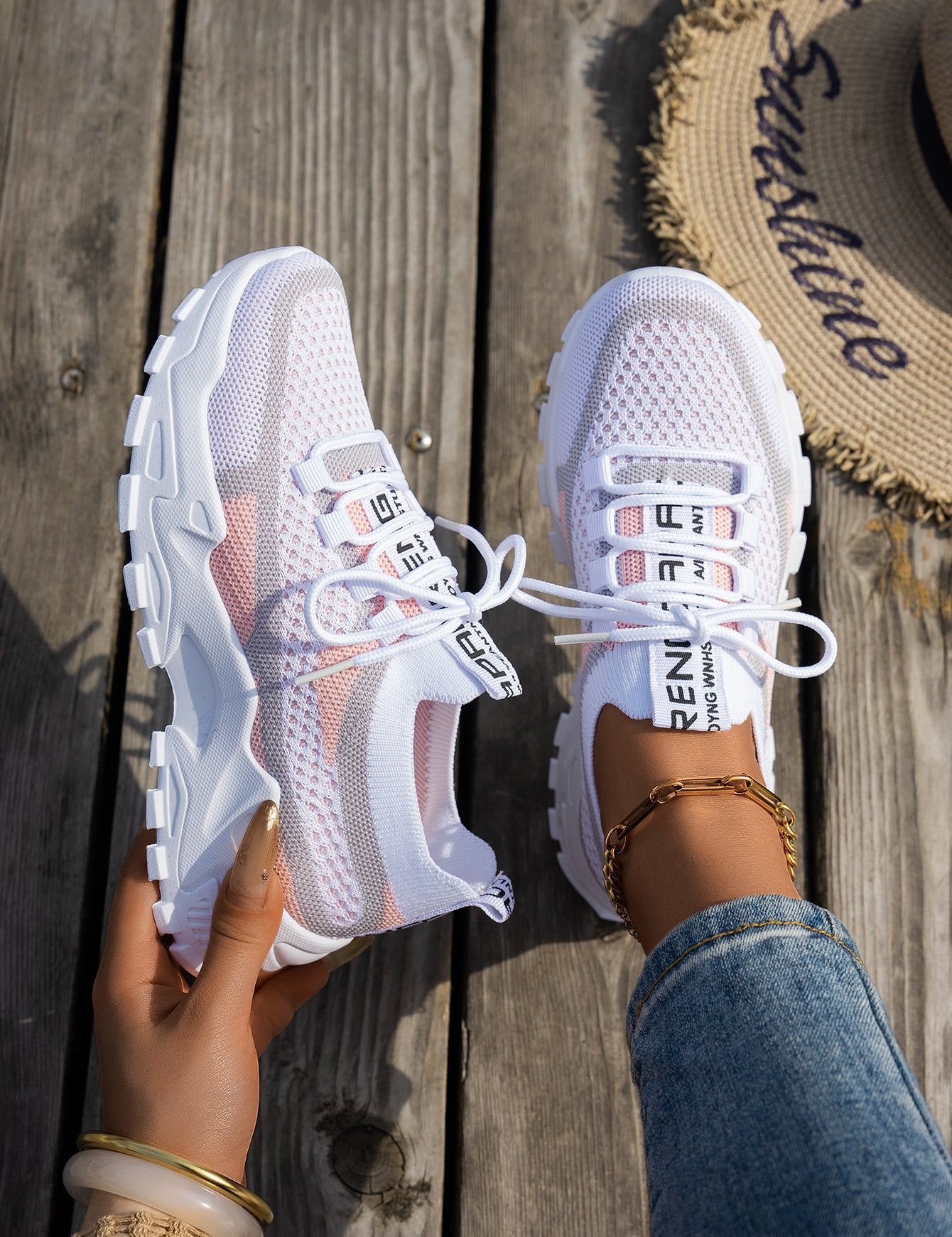 Women’s Flyknit Mesh Lace-Up Sneakers White Ash Gray Sneakers