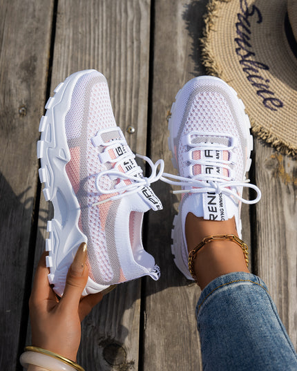 Women’s Flyknit Mesh Lace-Up Sneakers White Ash Gray Sneakers