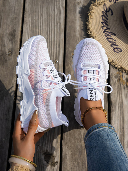 Women’s Flyknit Mesh Lace-Up Sneakers White Ash Gray Sneakers