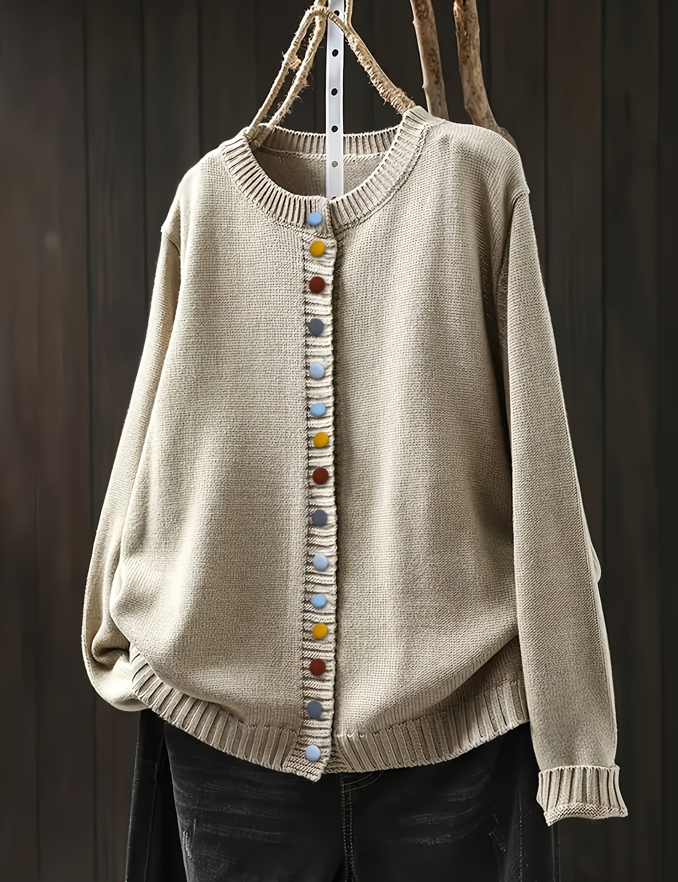 Relaxed Button Cardigan – Soft Everyday Layer Beige Cardigan