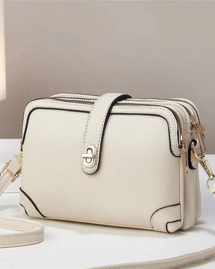 Elegant Multi-Layer Soft Leather Handbag Beige Leather Bag