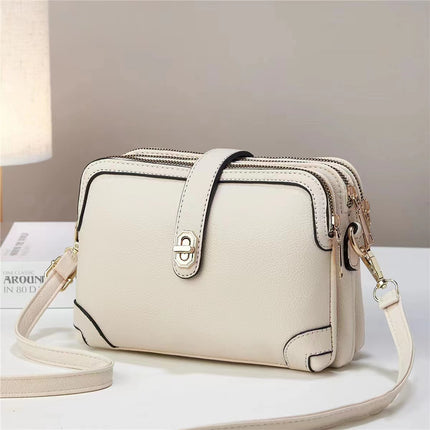 Elegant Multi-Layer Soft Leather Handbag Beige Leather Bag